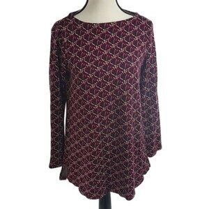J Jill Womens Top Long Sleeve Printed Tunic Burgundy Casual Size S